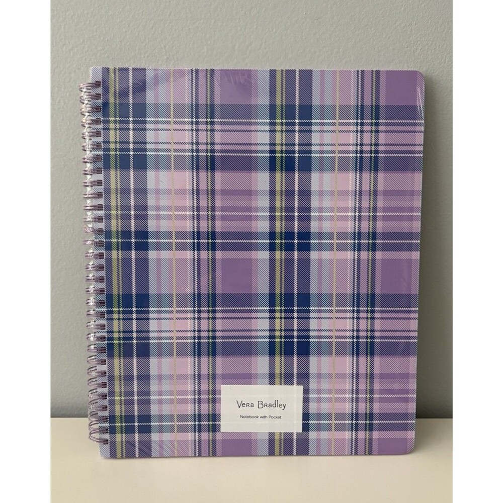 Vera Bradley Large Spiral Notebook with Pocket Amethyst Plaid Print Sealed New!